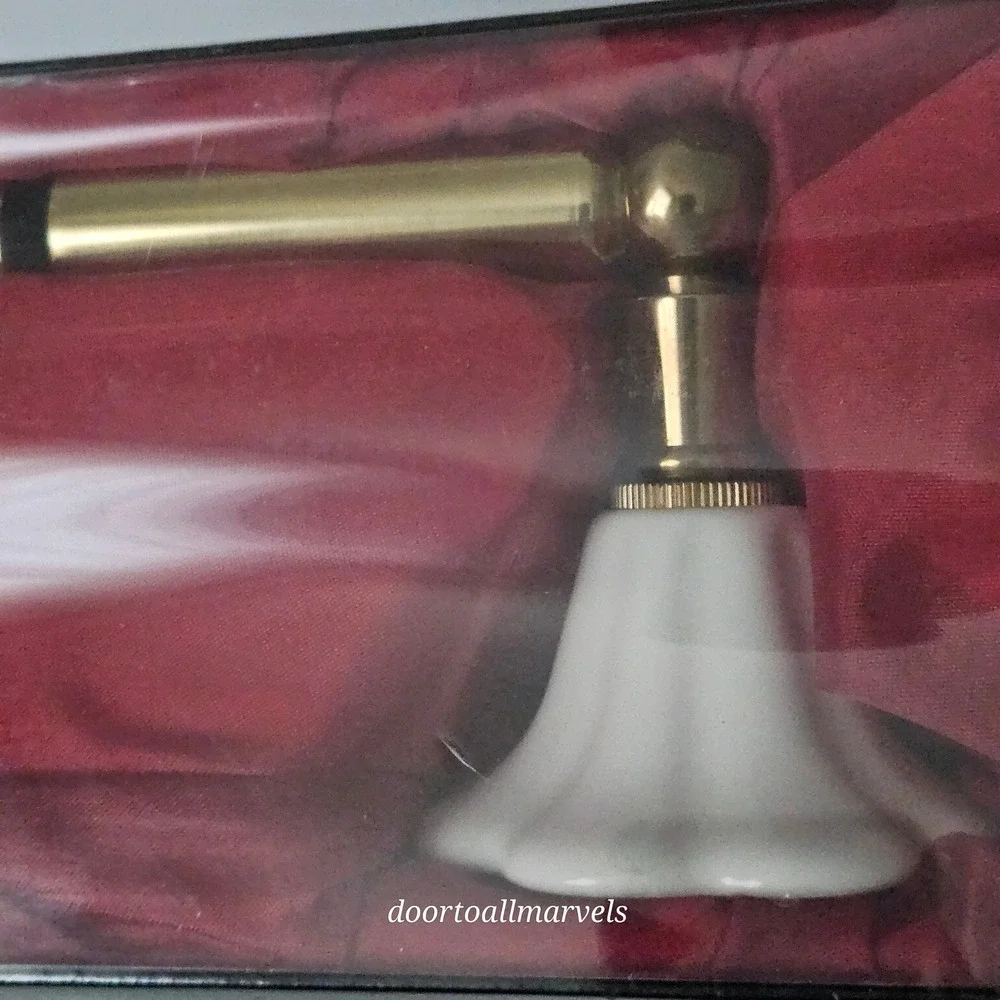 VTG Lotus Porcelain Solid Brass Bath Soap Dish & TP Holder French Colonial NEW